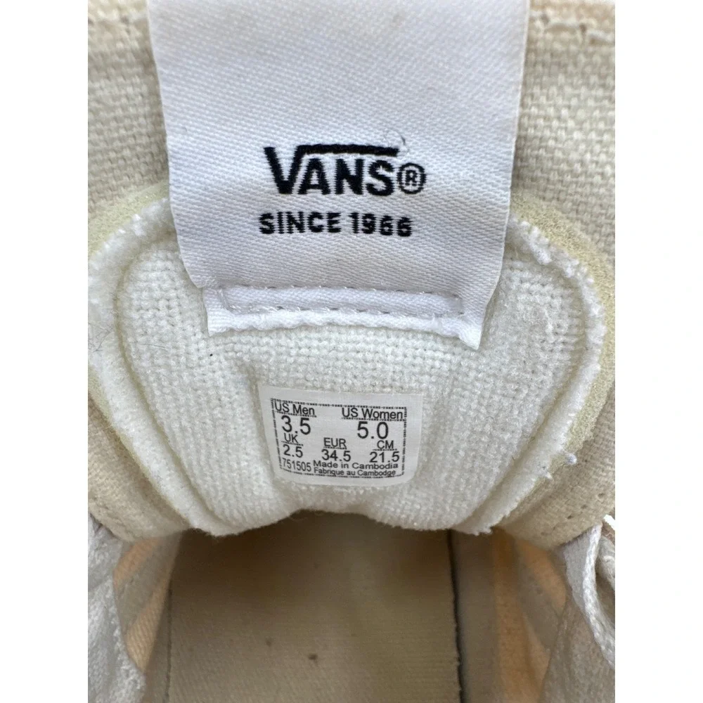Vans Sk8 Hi Top Sneakers Tan Suede Canvas Lace‎ Up Youth Size 3.5 Mens 5 Womens